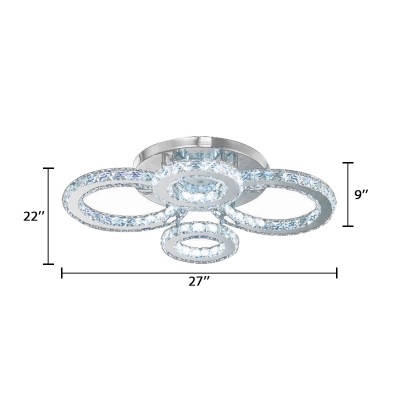 4 Halo Ring LED Ceiling Lamp Modern Design Decorative Crystal Semi Flush Light for Hotel Hall