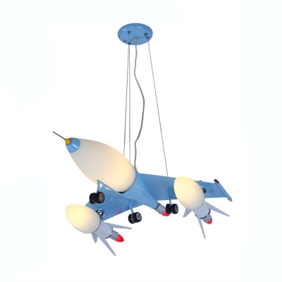 6 Lights Airplane Chandelier Lighting Amusement Park Glass Shade Hanging Lamp in Sky Blue