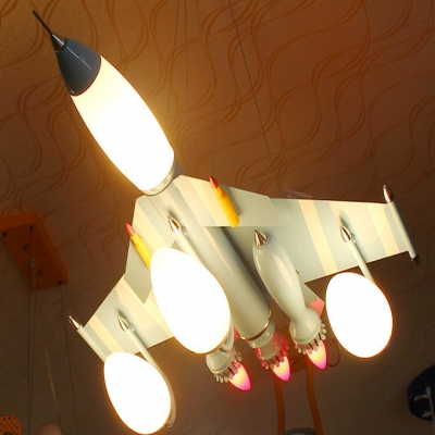 7 Lights Airplane Chandelier Light Boys Bedroom Metal Suspension Light in Sky Blue