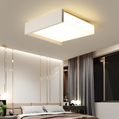 Concise Modern Squared Ceiling Flush Metallic LED Flush Light in White for Dining Room