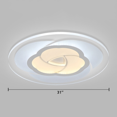 Contemporary Floral LED Flush Light with Round Disc Shade Acrylic Ceiling Lamp in Warm/White