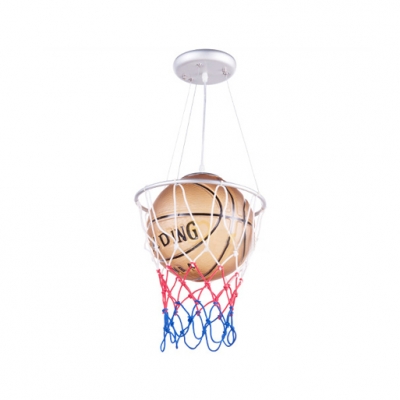 Glass Shade Suspended Light with Brown Basketball 1 Head Hanging Light Fixture for Game Room