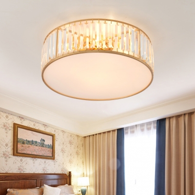 Gold Drum Semi Flush Mount Modernism Crystal 3/4/5 Bulbs Ceiling Fixture for Living Room