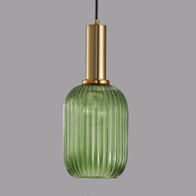 Ribbed Glass Geometric Hanging Light Simplicity Single Light Ceiling Pendant Light in Brass Finish