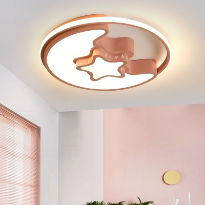 Star Flush Mount Lighting with Halo Ring Baby Kids Room Acrylic LED Ceiling Lamp in Blue/Pink