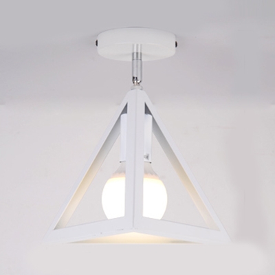 Triangle Metal Frame Ceiling Lamp Modern Fashion Single Light Semi Flushmount in White for Foyer