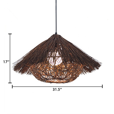 Weave Bowl Shade Pendant Light Lodge Style Single Light Indoor Lighting Fixture in Brown