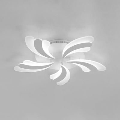 White Windmill Style Semi Flush Light Contemporary Acrylic 3/5 Lights Art Deco LED Ceiling Lamp