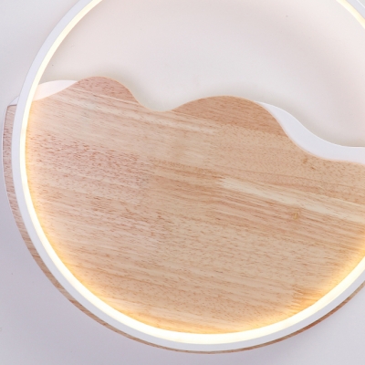 Wooden Canopy Flush Light Fixture with Halo Ring Modern Surface Mount LED Light in Third Gear