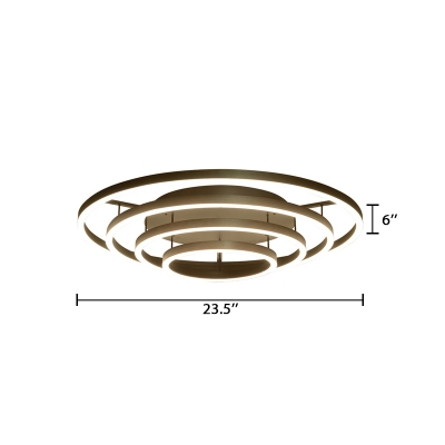 3/4 Halo Ring LED Flush Mount with Linear Canopy Stylish Rotatable Metal Ceiling Lamp in Coffee