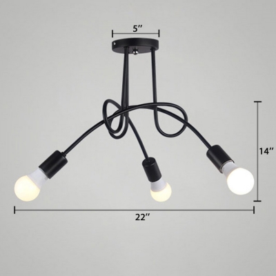 3 Bulbs Twist Light Fixture Post Modern Metal Suspension Light in Black for Bedroom