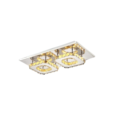 Amber Crystal Square Semi Flushmount Contemporary LED Ceiling Light for Restaurant Hallway