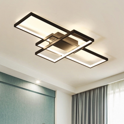 Black 3 Rectangle Frame Flush Light Nordic Style Metal LED Ceiling Light for Dining Room
