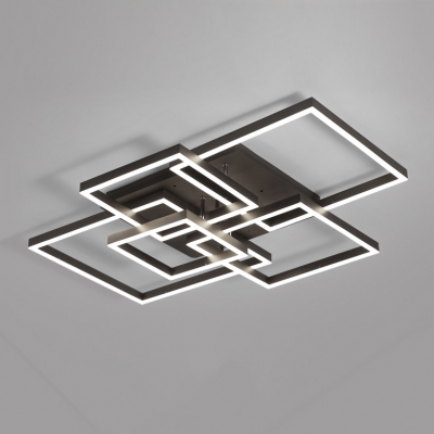 Brown Square Frame Flush Mount Contemporary Metallic LED Ceiling Lamp for Exhibition Hall