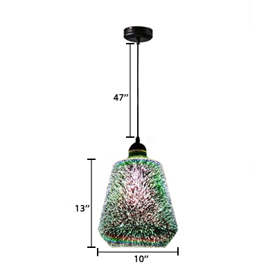 Bucket Shape Ceiling Pendant Light with 3D Stained Glass Modern 1 Head Suspended Light in Black
