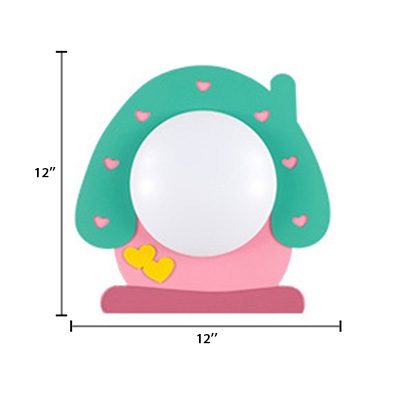 Cartoon House LED Wall Mount Fixture Green and Pink Wooden Wall Lamp for Children Bedroom