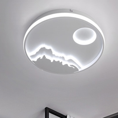 Concise Circular Flush Light Fixture with Mountain View Metal LED Ceiling Lamp in Warm/White