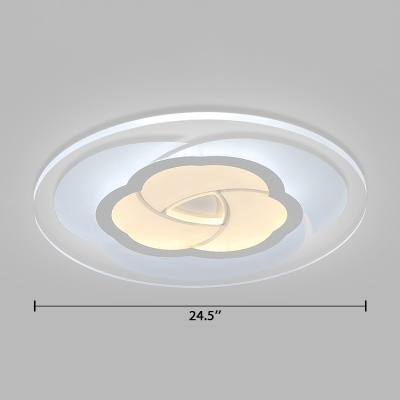 Contemporary Floral LED Flush Light with Round Disc Shade Acrylic Ceiling Lamp in Warm/White