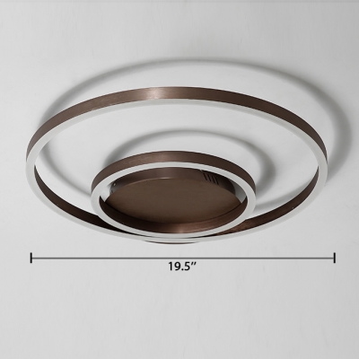 Double Ring LED Ceiling Fixture with Acrylic Shade Modern Design Flush Mount in Coffee