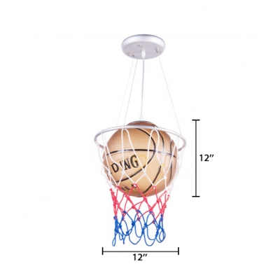 Glass Shade Suspended Light with Brown Basketball 1 Head Hanging Light Fixture for Game Room