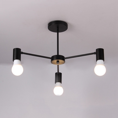 Metal Black Branch Ceiling Lamp Simple Concise 3/5/6 Lights Semi Flush Light Fixture for Study Room