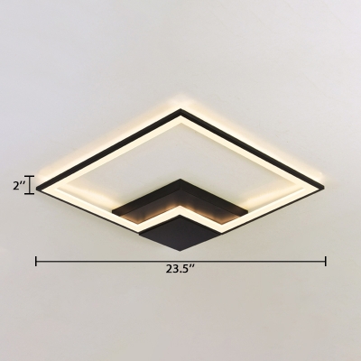 Metallic Square Frame LED Flush Light Minimalist Modern Art Deco Indoor Lighting Fixture in Black