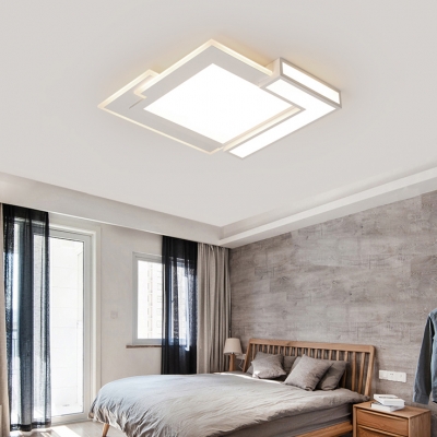 Modernism Block LED Flush Mount Metallic Eye Protection Surface Mount Ceiling Light in White for Bedroom