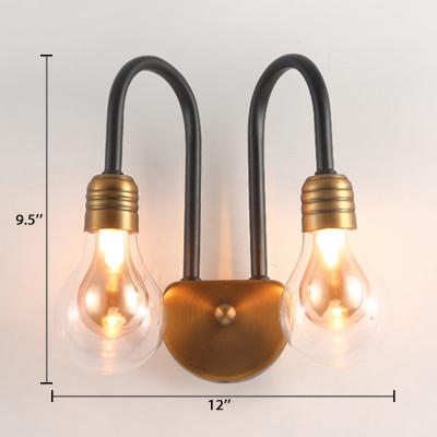 Modernism Bulb Shade Wall Mount Light Clear Glass Shade 2 Heads LED Wall Sconce in Brass