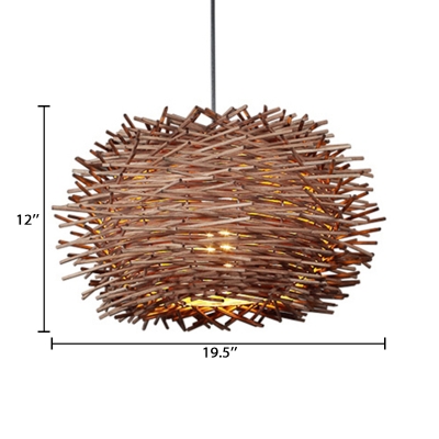 Modernism Nest Design Indoor Lighting Fixture Rattan 1 Bulb Decorative Pendant Lamp in Brown