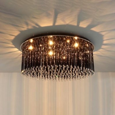 Modernism Round Flush Light Fixture with Crystal Art Deco LED Indoor Lighting Fixture in Black