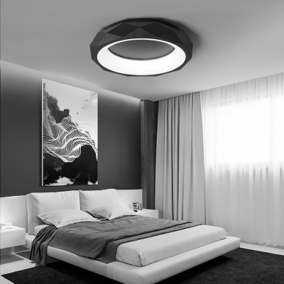 Nordic Style Circular Ring Flush Light with Geometric Pattern Acrylic LED Ceiling Lamp in Black
