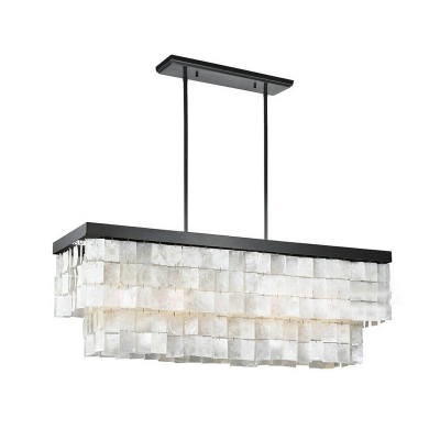 Rectangle Hanging Lamp Contemporary Shelly 12 Lights Decorative Chandelier Lamp in Black