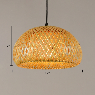 Single Head Dome Suspended Light Nordic Style Rattan Decorative Lighting Fixture in Wood