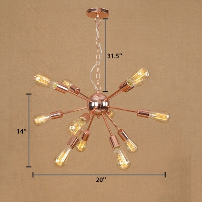Starburst Chandelier Lamp Industrial Vintage Metal 9/12 Heads Hanging Light in Rose Gold