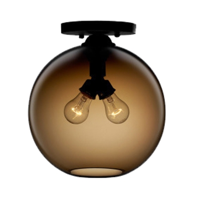 2 Lights Globe Semi Flush Ceiling Light with Colorful Glass Shade Minimalist Semi Flush Mount Light