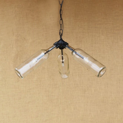 3 Lights Bottle Chandelier Lamp Vintage Loft Style Glass Shade Light Fixture in Black Finish
