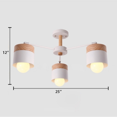 3 Lights Cylinder Shade Chandelier Modern Simple Metallic Decorative Light Fixture in Wood