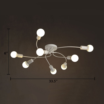 8 Lights Twist Indoor Lighting Contemporary Metallic Semi Flush Ceiling Light in White for Sitting Room