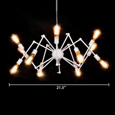 Abstract Multi Arm Chandelier Industrial Metallic 12 Bulbs Hanging Light in White