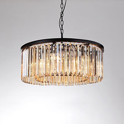 Black Finish Crystal Chandelier Modernism Metallic 6 Lights Hanging Light for Exhibition Hall