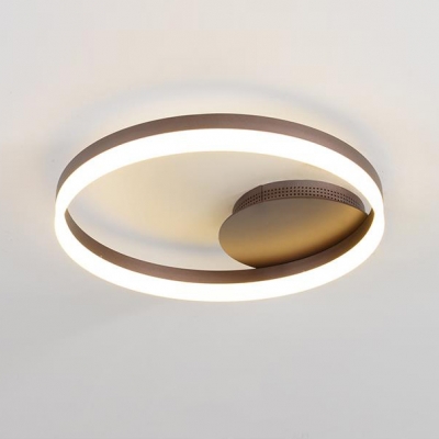 Coffee-cream Halo Ring LED Flush Light Fixture Minimalist Metallic Flushmount for Living Room