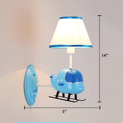 Blue Helicopter Wall Mount Fixture Fabric Shade Single Head Wall Sconce for Boys Room