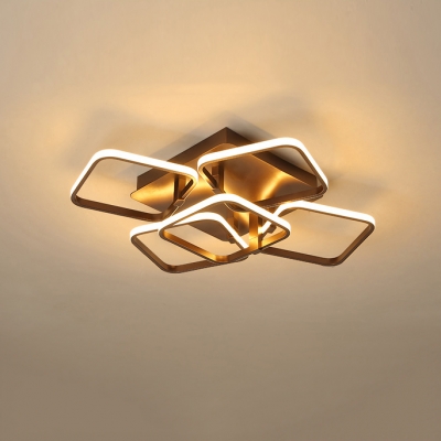 Brown 5 Square Ring Semi Flush Mount Light Contemporary Concise Aluminum LED Ceiling Lamp