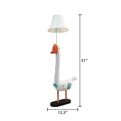 Cartoon Goose Floor Light with Bell Fabric Shade Boys Girls Room 1 Light Floor Lamp in White
