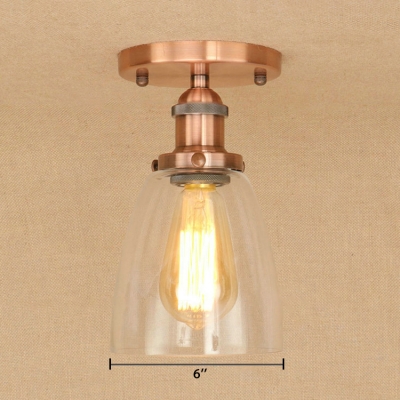 Clear Glass Cone Semi Flushmount Traditional Simple 1 Bulb Mini Lighting Fixture for Coffee Shop