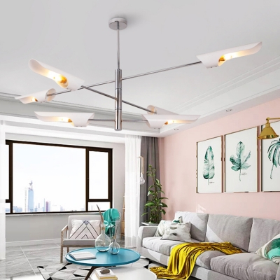 Contemporary Oblique Suspension 6 Lights Art Deco Chandelier Lighting with White Metal Shade