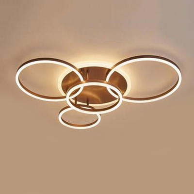 Contemporary Rings Flush Mount Light Metal 2/3/5/6 Lights LED Lighting Fixture in Coffee