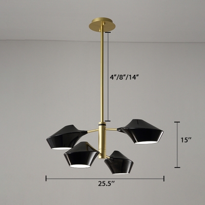 Gold Finish 2 Tiers Hanging Light Modern Design Metal 4 Lights Drop