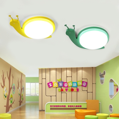 Green/Yellow Snail Ceiling Lamp with Acrylic Shade LED Flush Mount for Baby Kids Room