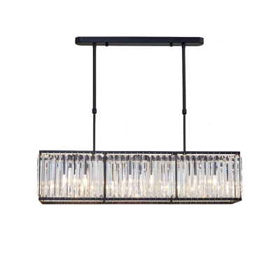 Linear Hanging Lamp Modern Design Decorative Crystal 4 Lights Chandelier in Black for Dining Room